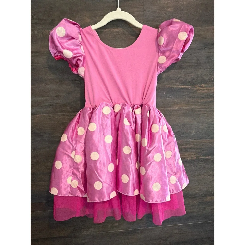 Disney Minnie Mouse Pink Polka Dot Costume Dress Girls Size 4 Sequin Tulle